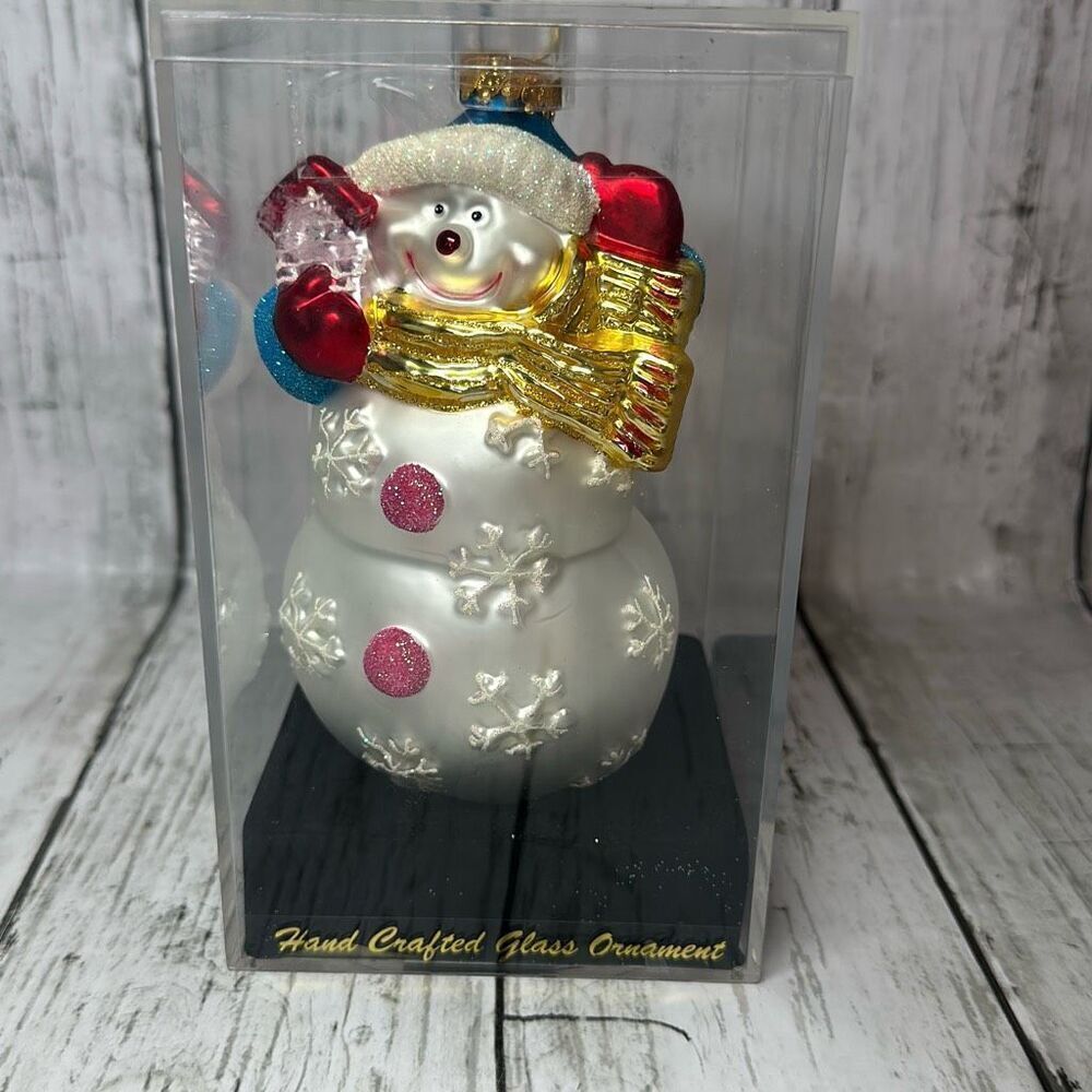 2004  Target‎ Brands Glass Snowman Christmas Ornament Handcrafted in Display